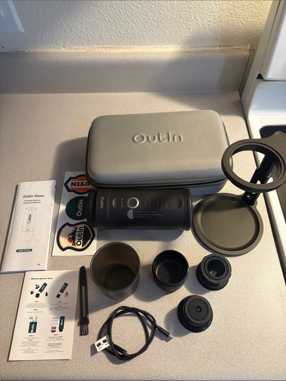 OutIn Nano Portable Espresso Maker Gift Set and Stand